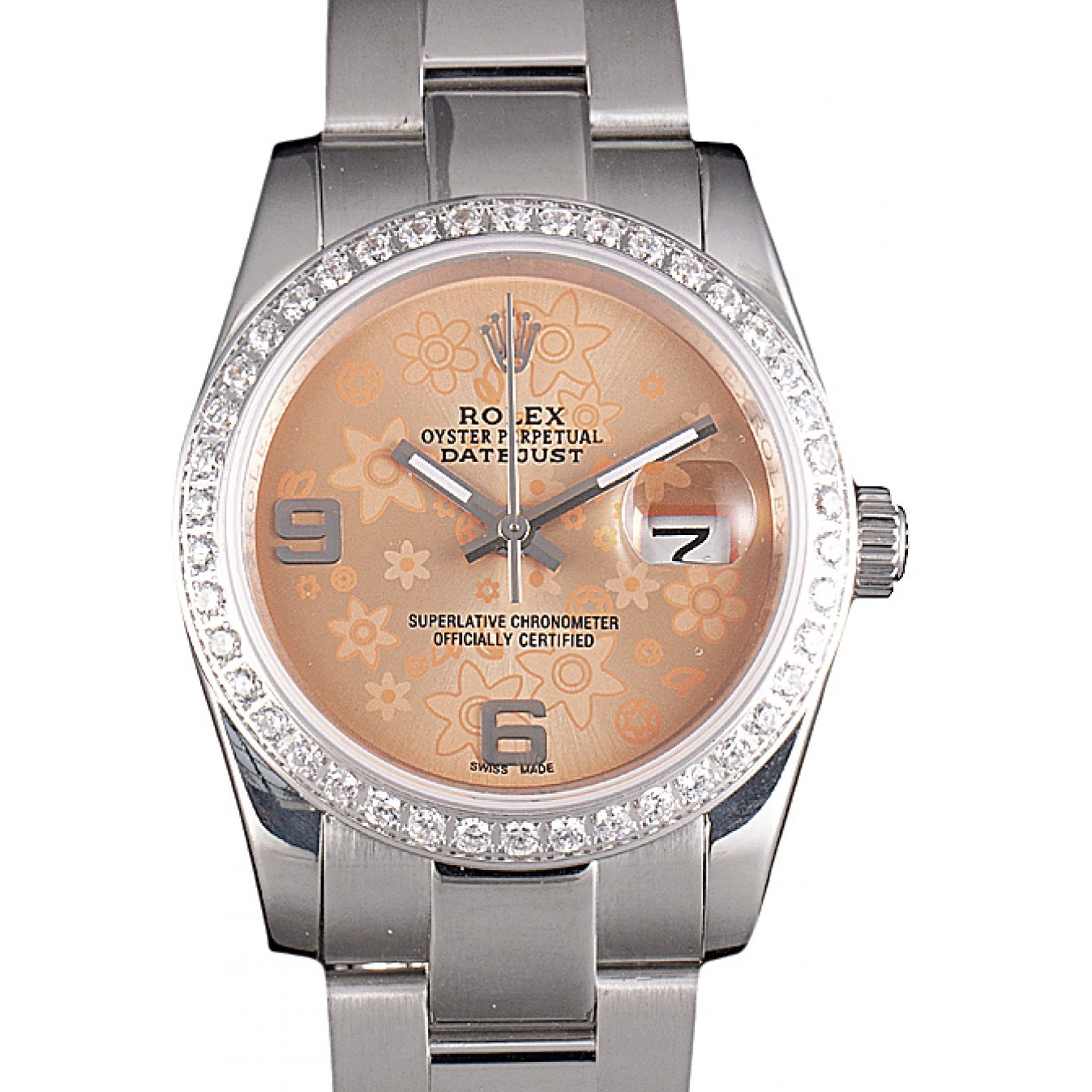 Aaa replica watch Diamond Stainless Rolex Dial Plated Orange Datejust Steel Flowers Polished 0818